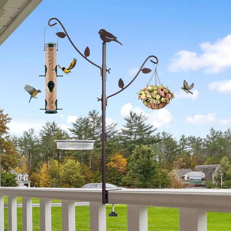 YINGYM Deck Bird Feeder Pole Porch Multi-Hooks Hanging Kit for Outside with Two Adjustable Branches, Water Bowl, Bird Feeder Planter Hanger - Image 5